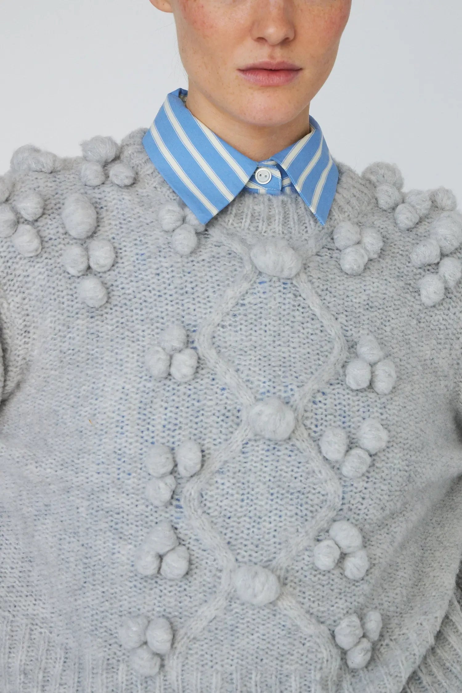 Stella Nova Cable Knit with bobbles Sweater 912 Light Grey Mélange