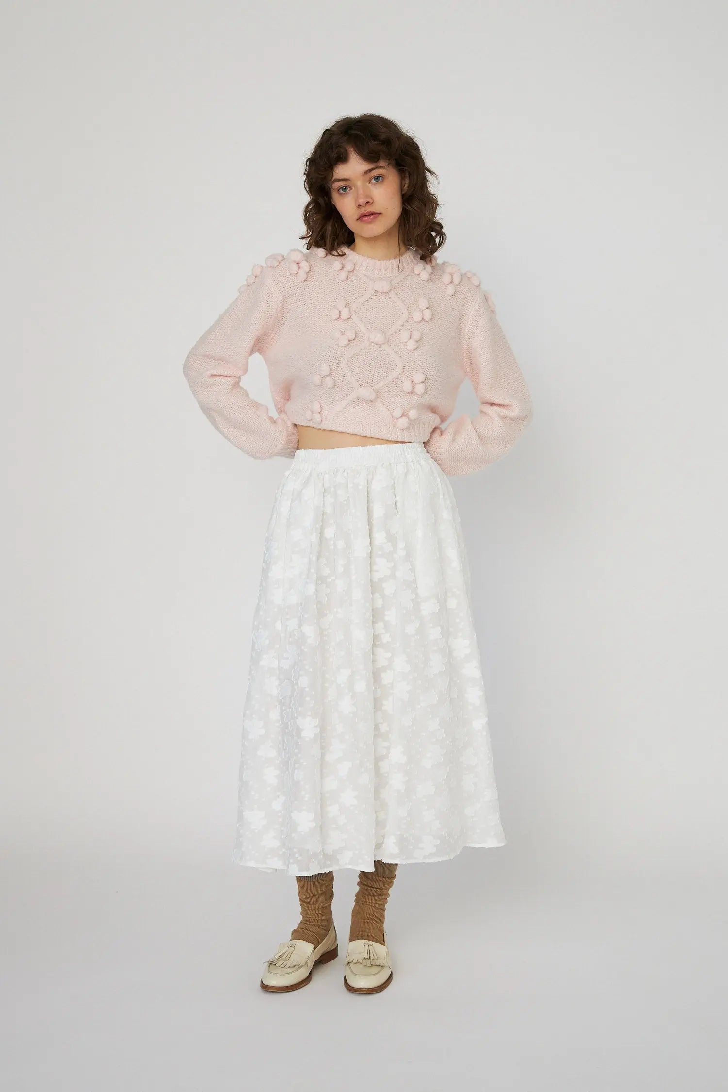 Stella Nova Cable Knit with bobbles Sweater 558 Pale Pink