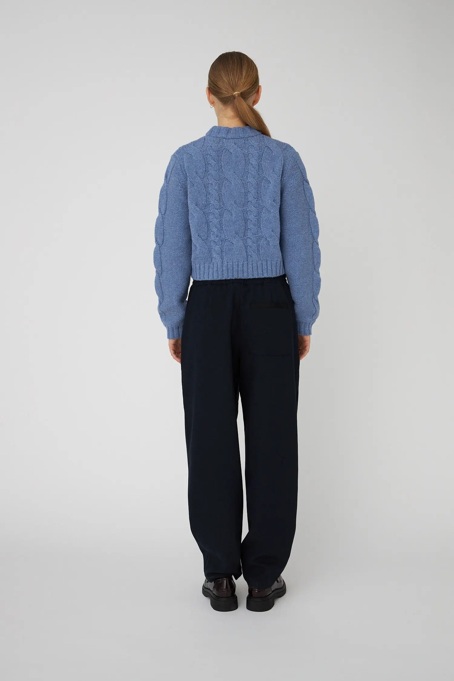 Stella Nova Cropped Cable Knit in Wool Mix Sweater 300 Blue Sea