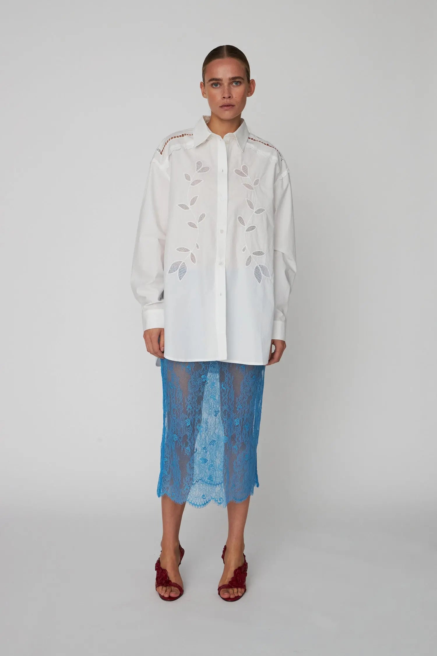 Stella Nova Embroidery Anglaise Oversized Shirt Shirt 010 Off white