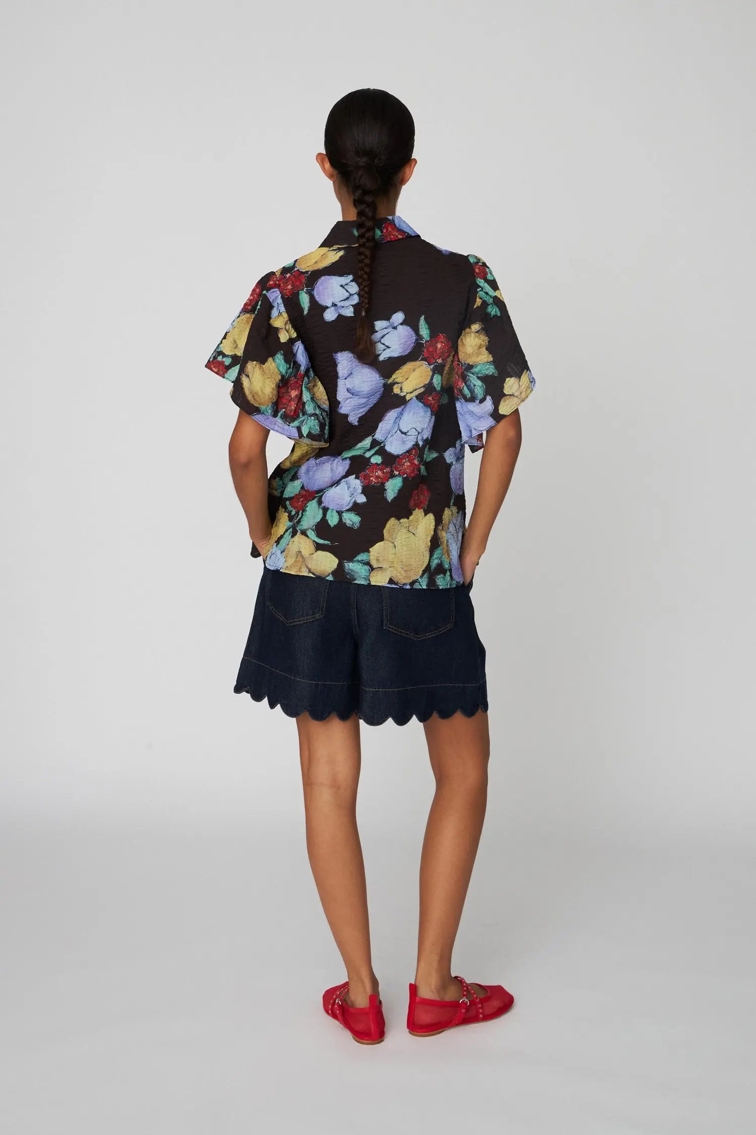 Stella Nova Flowered Cotton Top Shirt 776 Dark Flowers