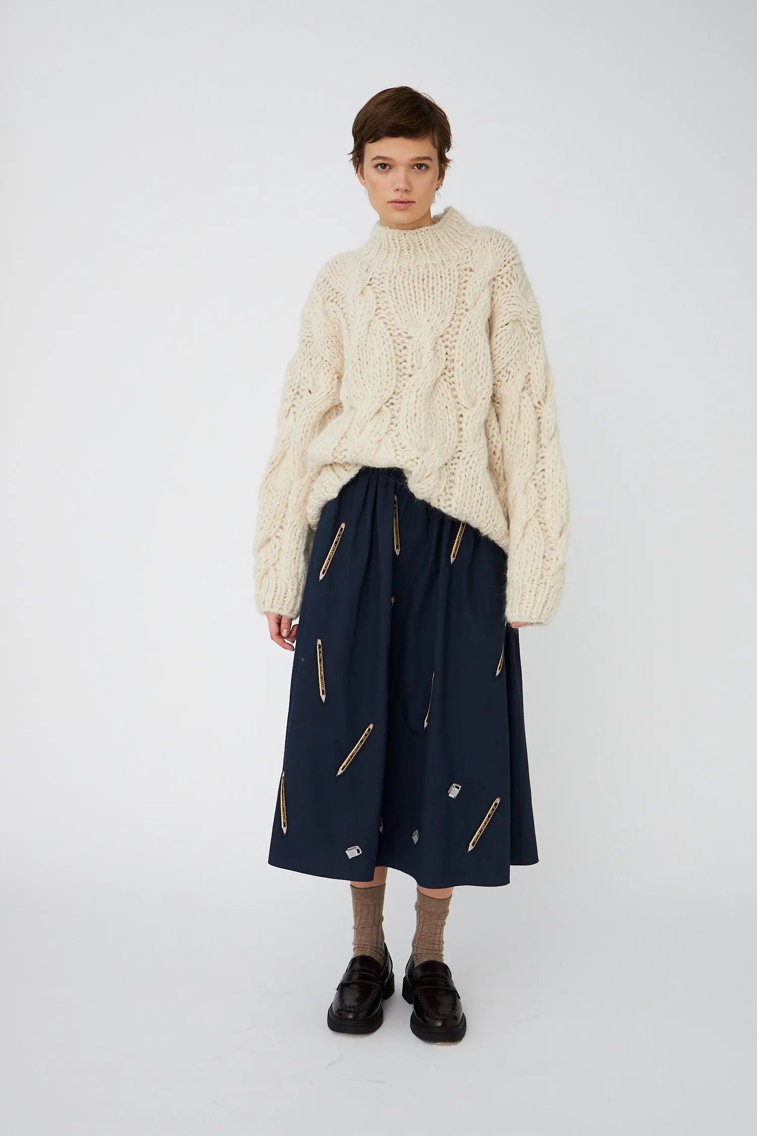 Stella Nova Handcrafted Cable sweater from Peru Sweater 029 Creme