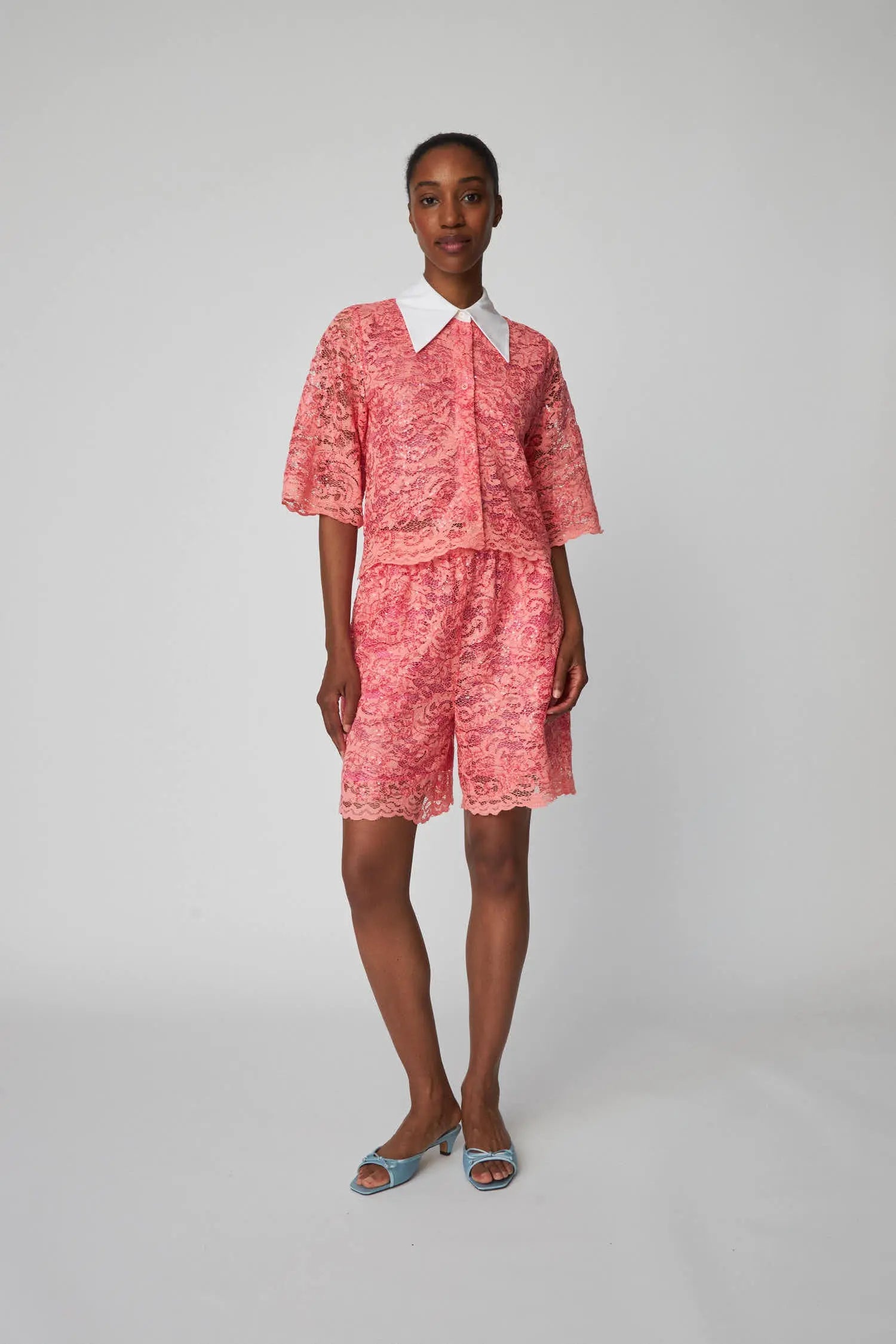 Sequined Lace Shirt - Amazing Pink