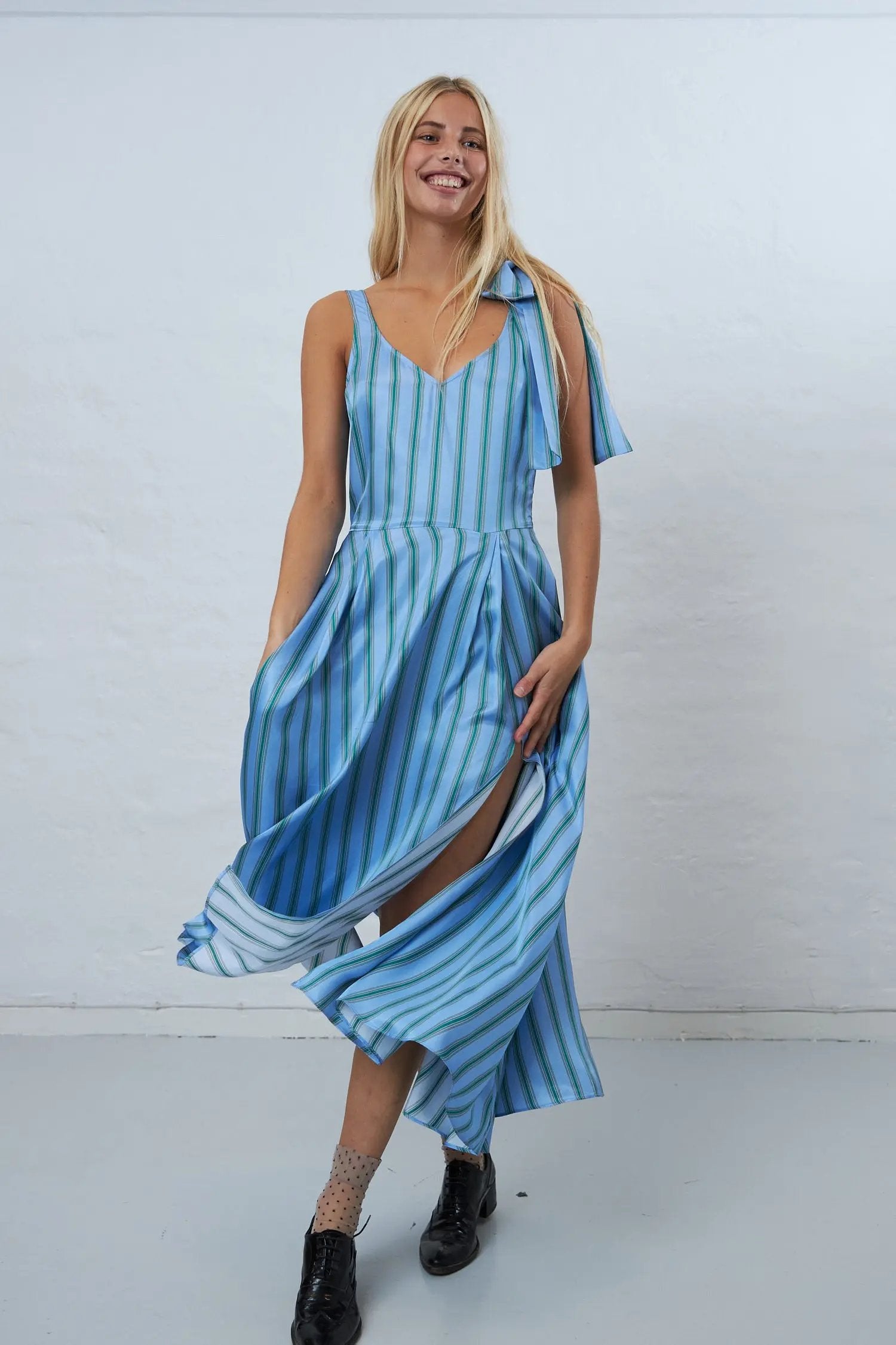 Stella Nova Striped strap dress with bow detail Dress 313 Blue Stripes