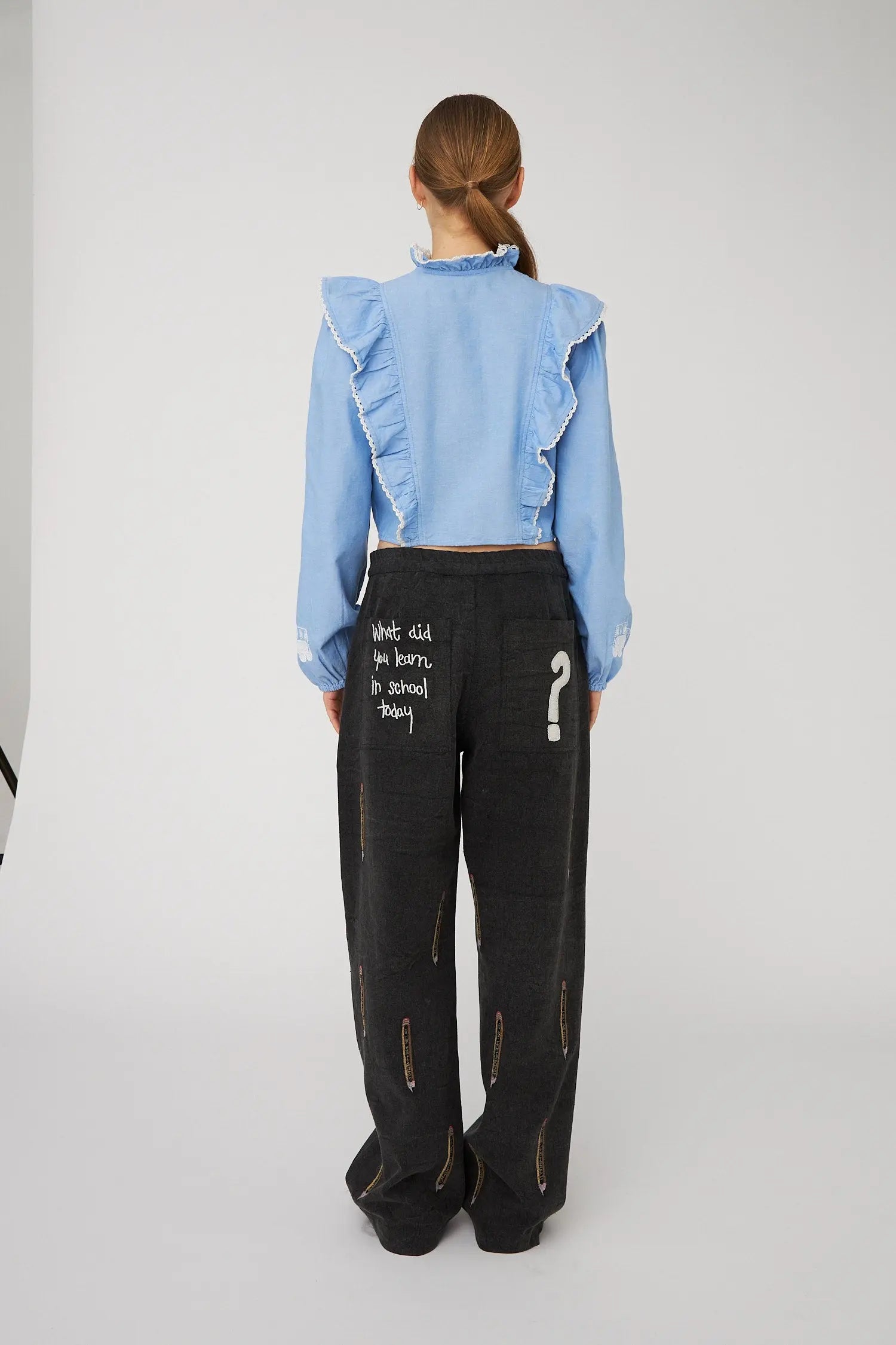 Stella Nova Chambray Cropped Frill Shirt Shirt 291 Light Blue Melange