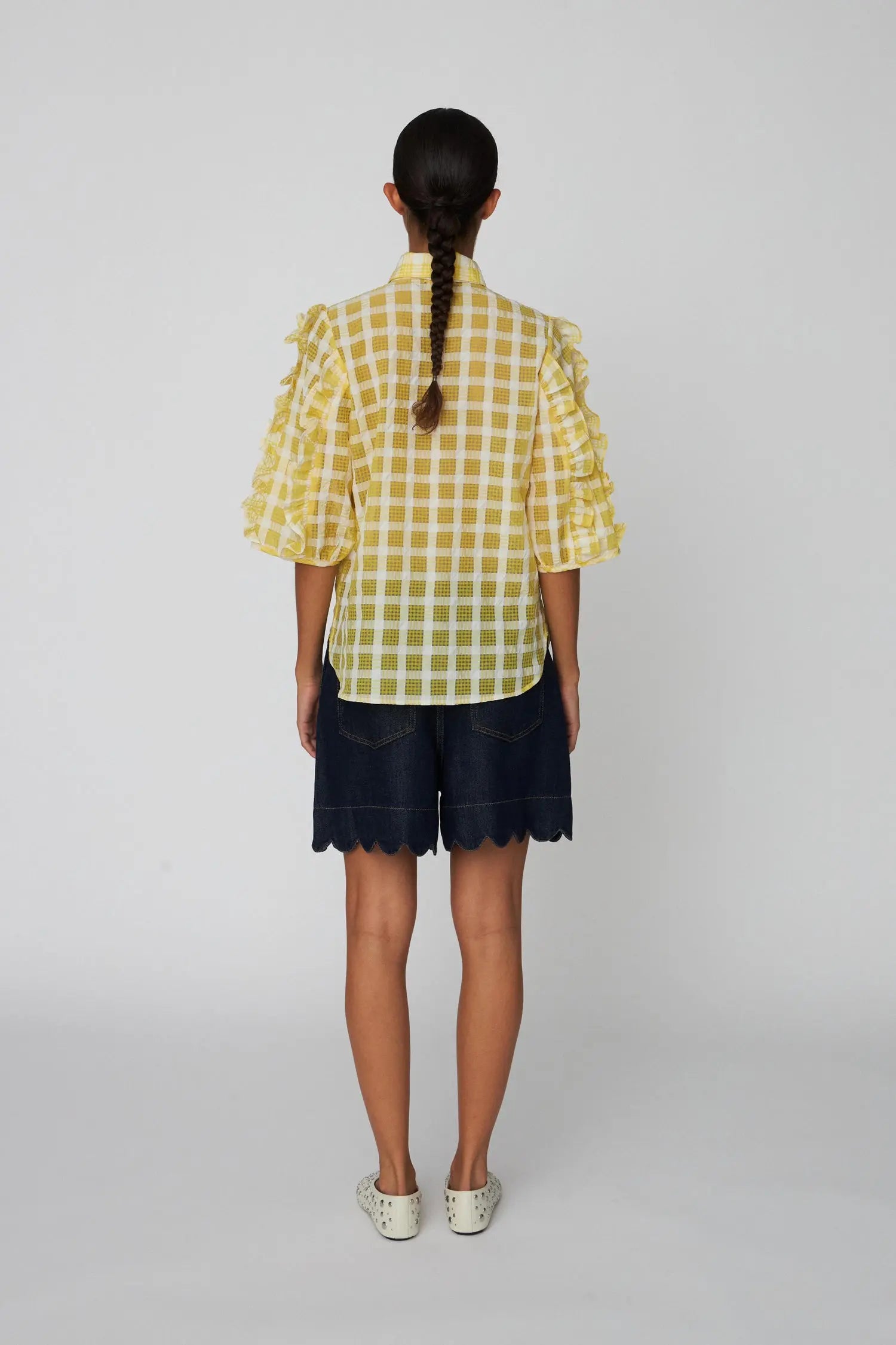 Stella Nova Delicate Checked Frill Shirt Shirt 146 Lovely Yellow