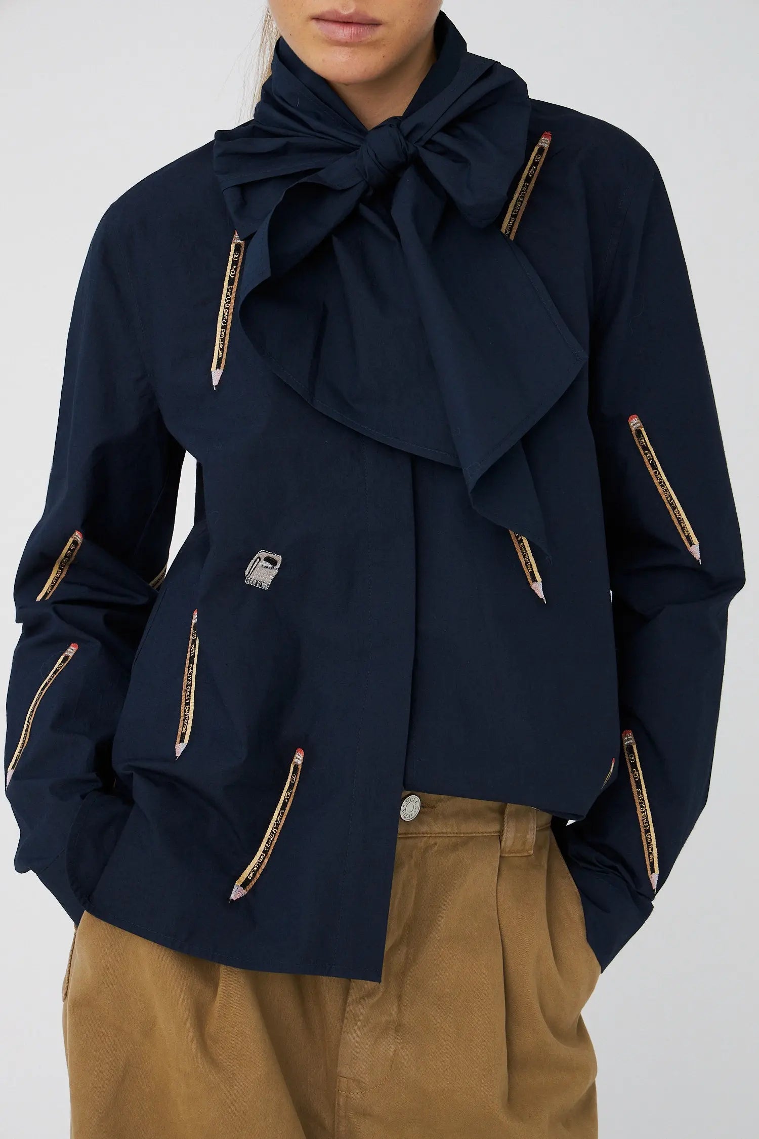 Stella Nova Embroidered Cotton Bow Shirt Shirt 395 Navy