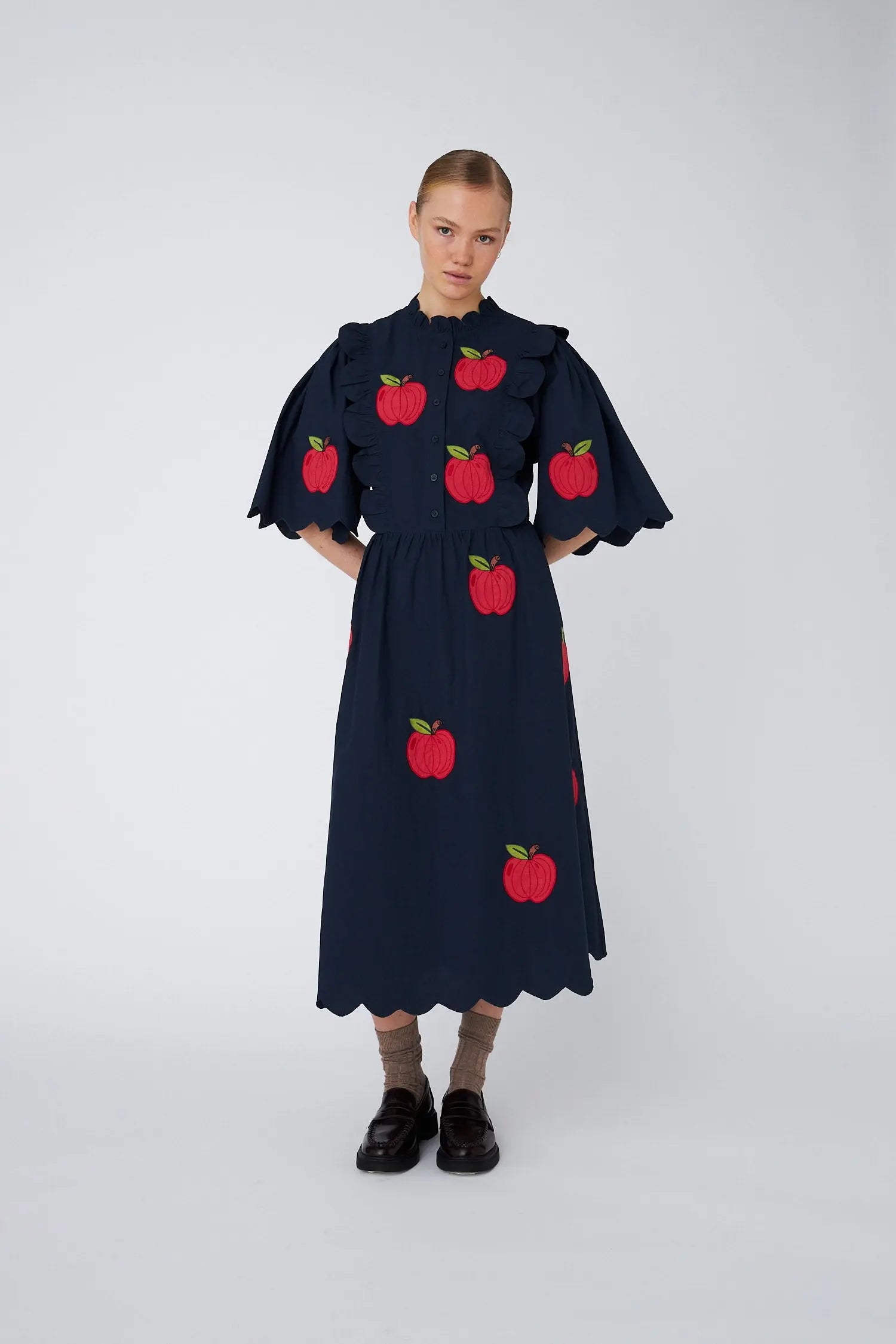 Stella Nova Embroidered Cotton Midi Dress Dress 395 Navy