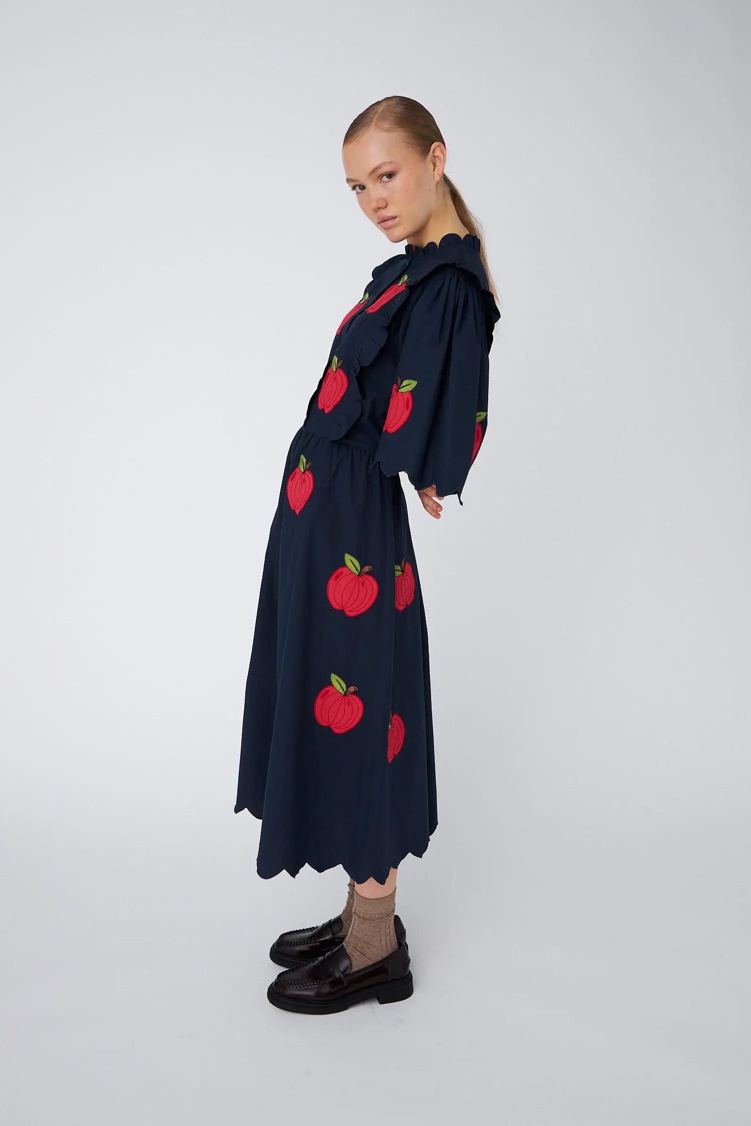 Stella Nova Embroidered Cotton Midi Dress Dress 395 Navy