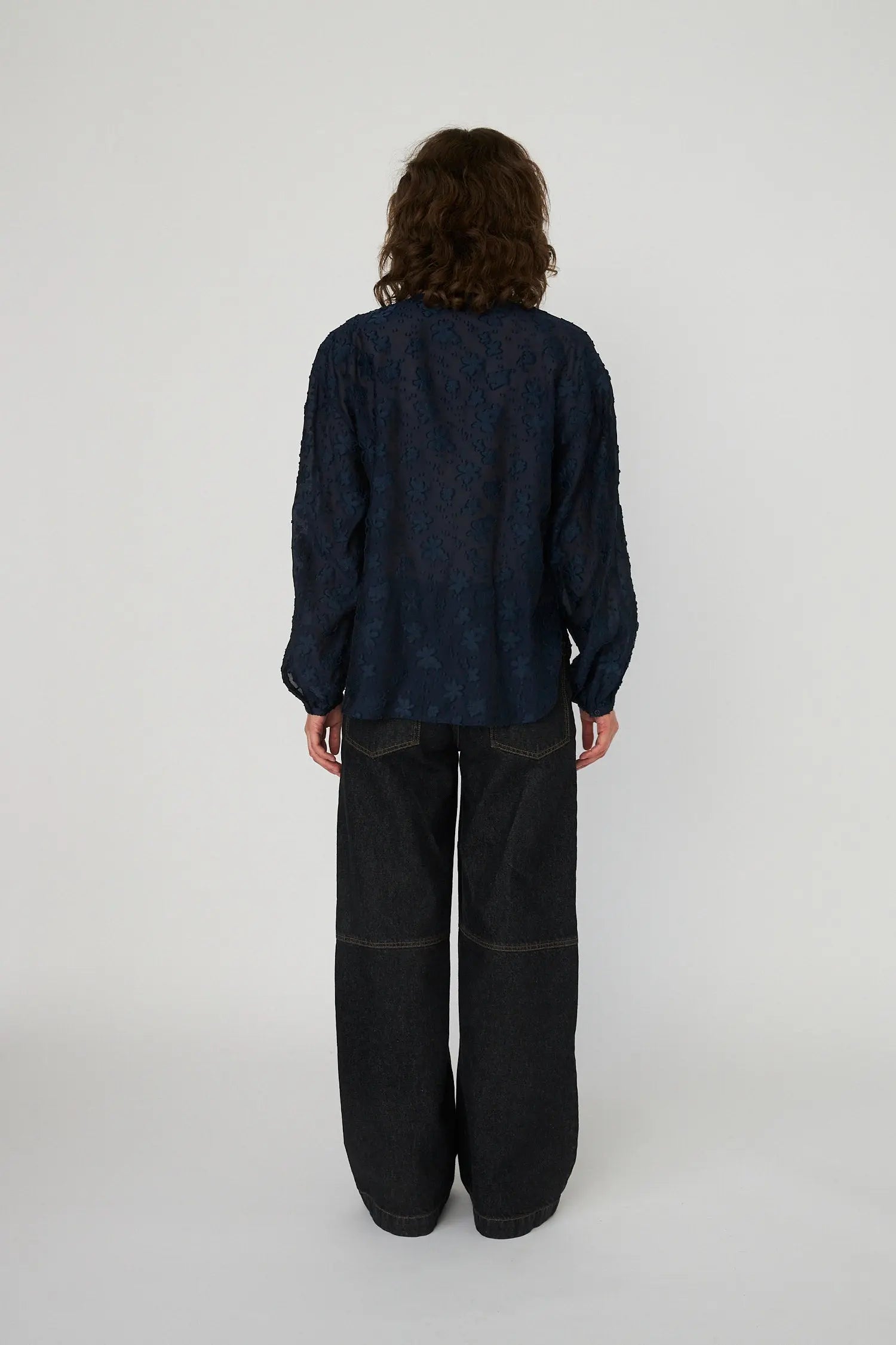 Stella Nova Flower Jacquard Loose Shirt Shirt 395 Navy