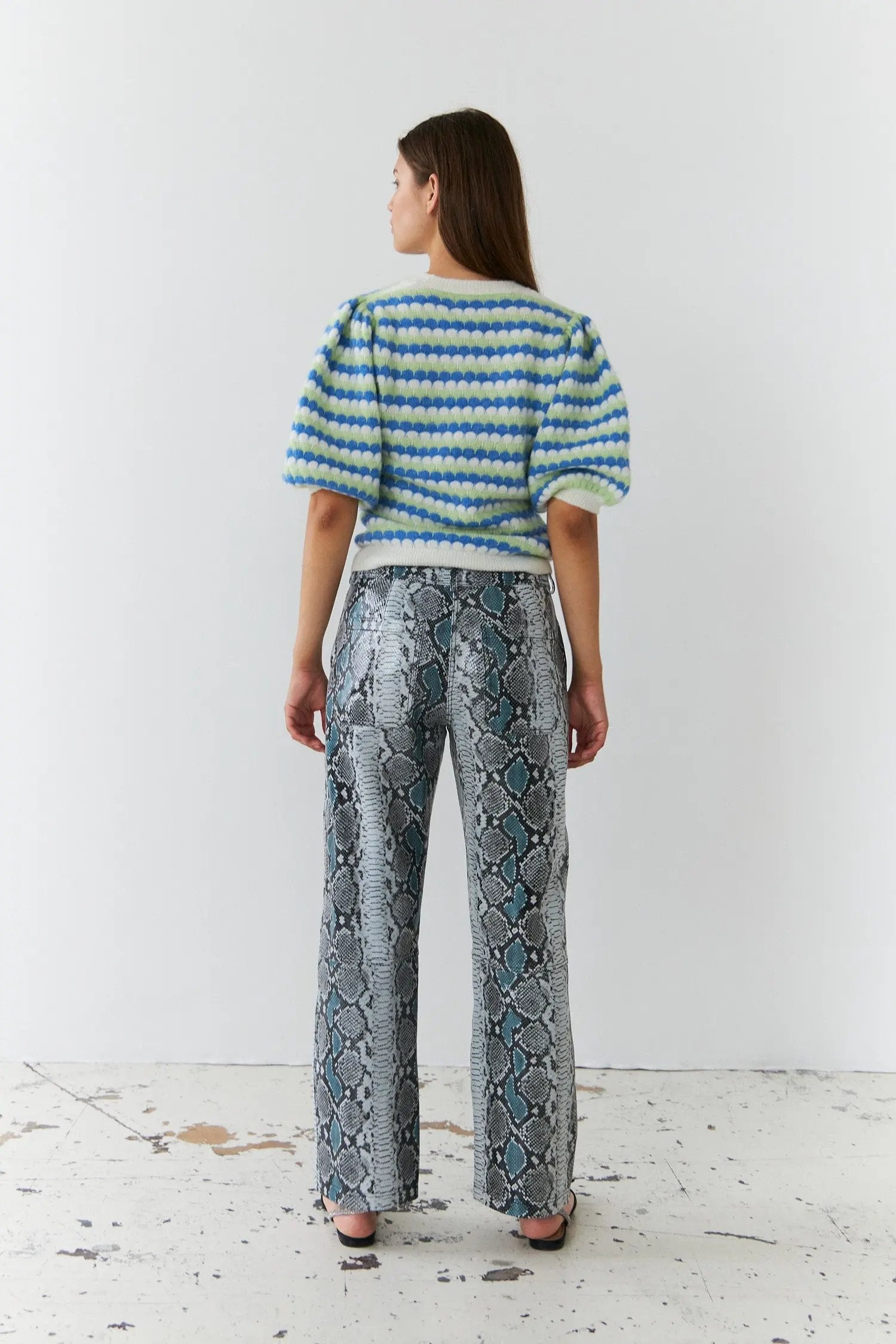 Stella Nova Knitted wave stripe short sleeved sweater Sweater 238 Blue Green Stripes