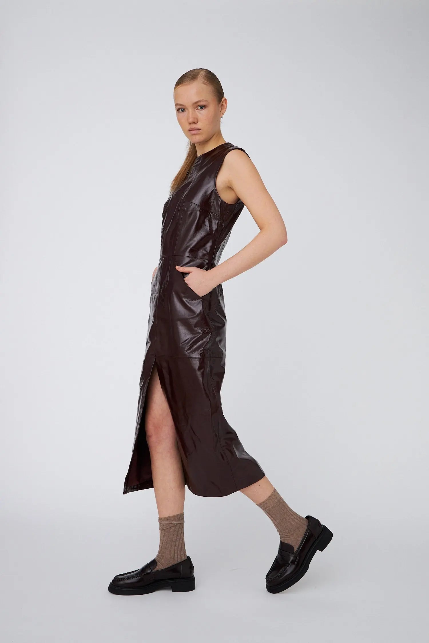 Stella Nova Leather Midi Dress Dress 684 Brownish Red