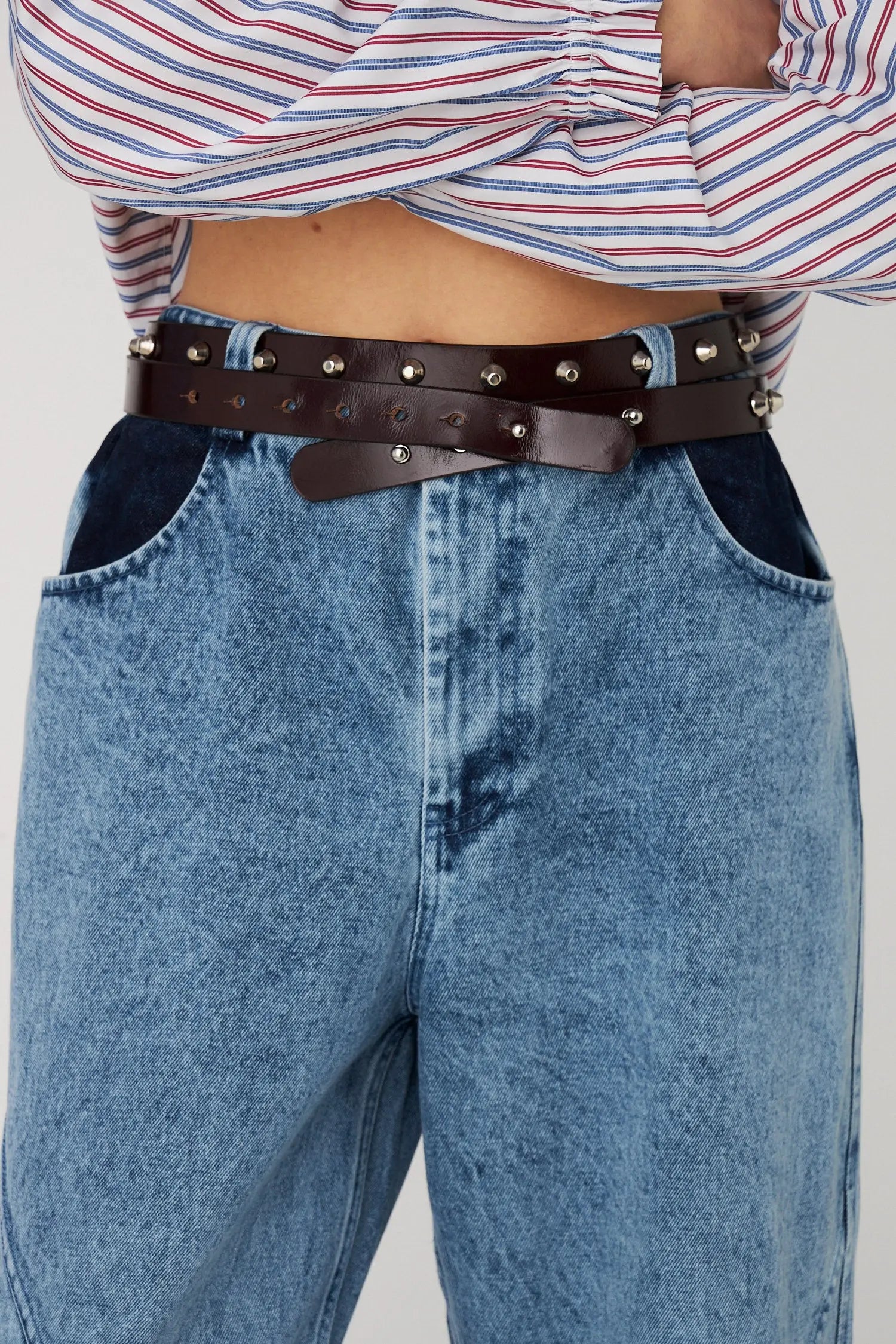 Stella Nova Leather Studs Belt Belt 684 Brownish Red