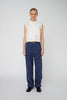 Low-Waist Cotton Pants with Scallop Edge - Dust Blue