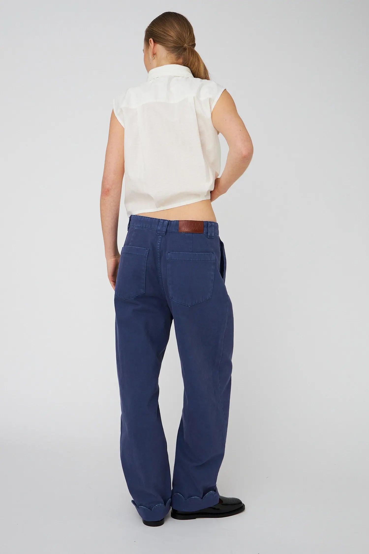 Stella Nova Low-Waist Cotton Pants with Scallop Edge Pants 307 Dust Blue
