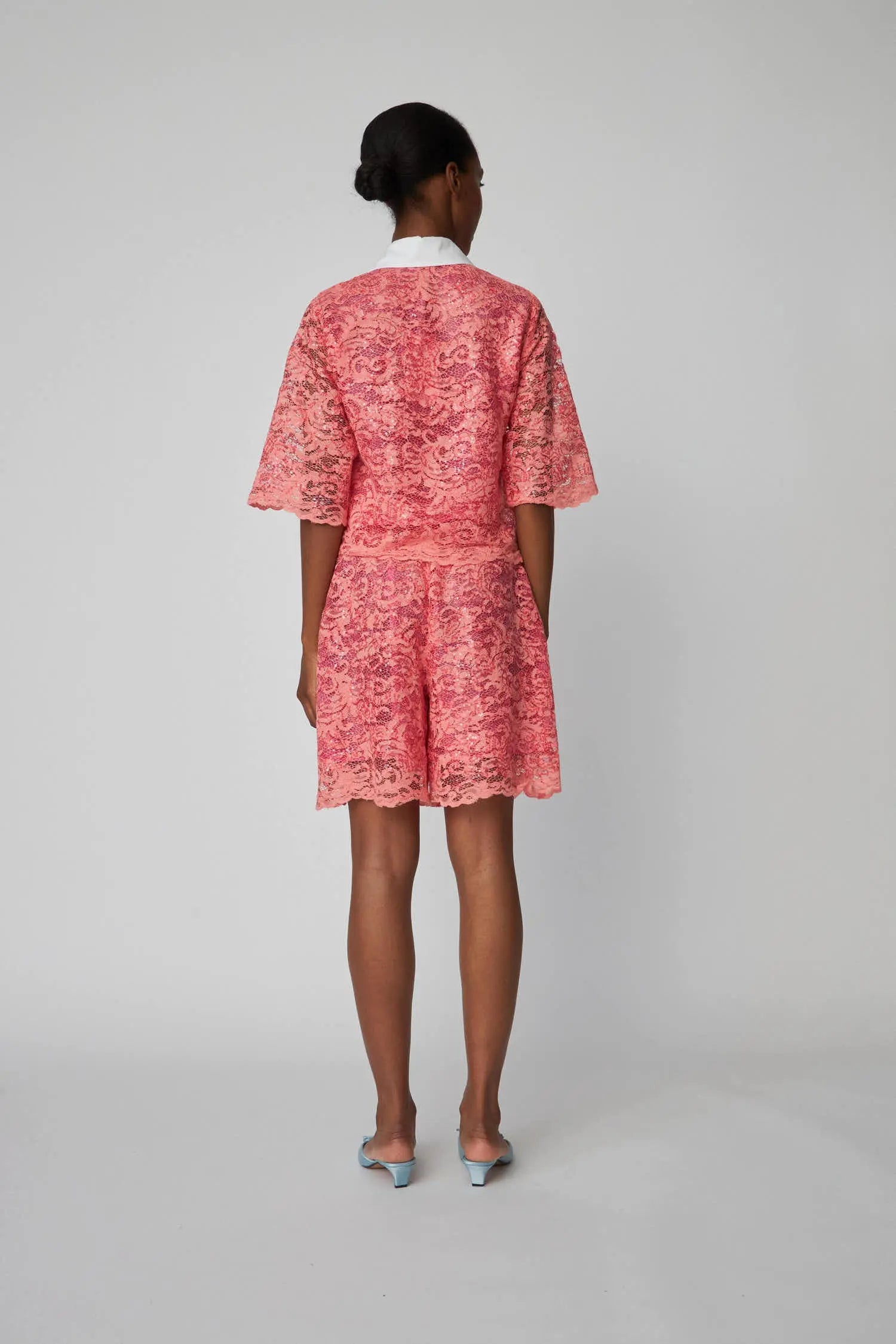 Sequined Lace Shirt - Amazing Pink 