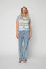 Striped Mohair Cardigan-Vest - Creme Blue Stripes