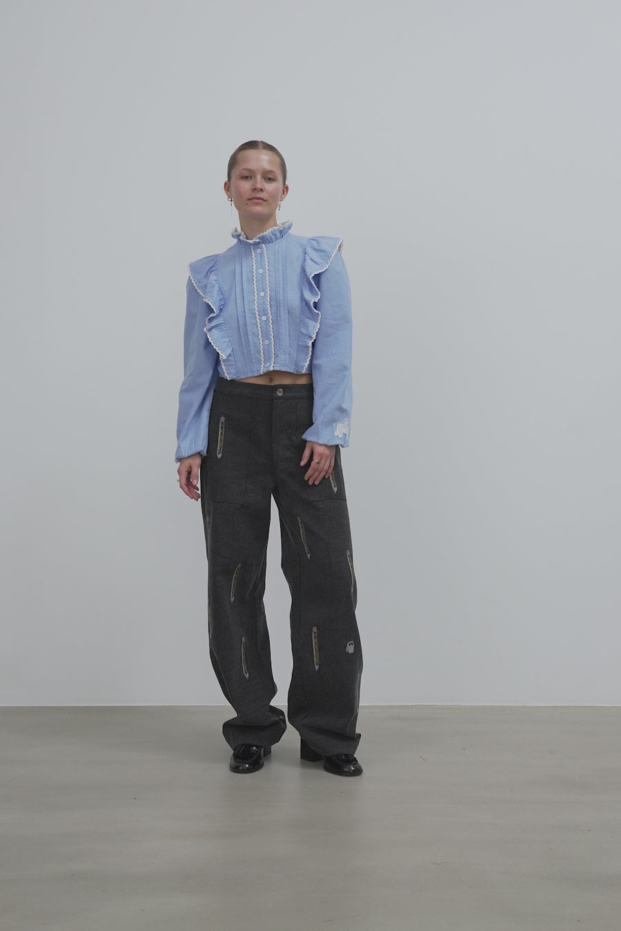 Stella Nova Chambray Cropped Frill Shirt Shirt 291 Light Blue Melange