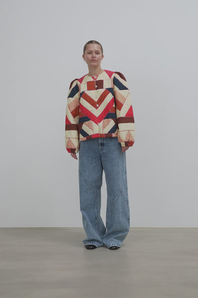 Stella Nova Patchwork Cotton Quilted Jacket Jacket 608 Red Mix