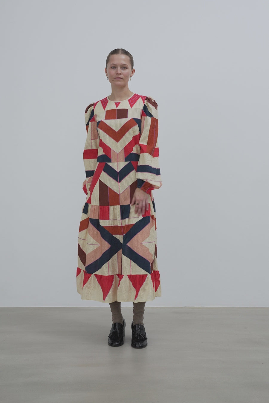 Stella Nova Patchwork Cotton Midi Dress Dress 608 Red Mix